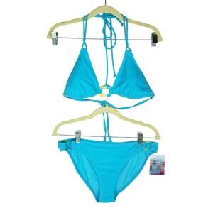 VTG Joe Boxer Electric‎ Blue Surf Triangle Y2K Bikini Set Sz Large Juniors